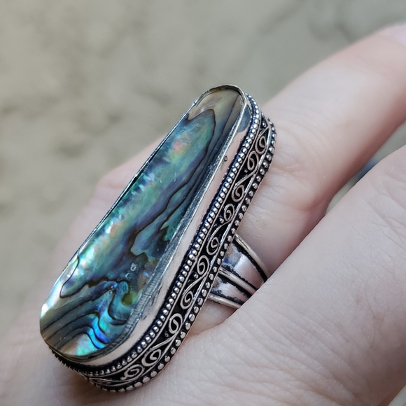 New Oversized Abalone Shell 925 Silver Statement Ring. - Picture 3 of 16